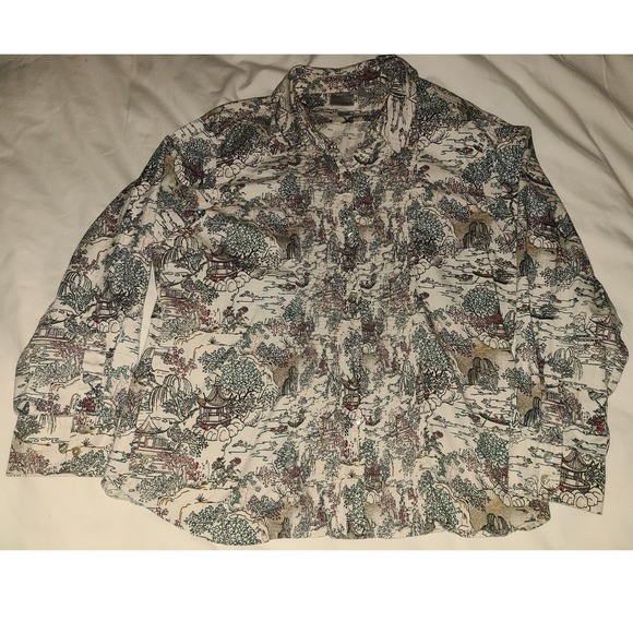 Chico's Tops - Chico's Asian Landscape Print Button Up Shirt Women Size M Long‎ Sleeve Collared